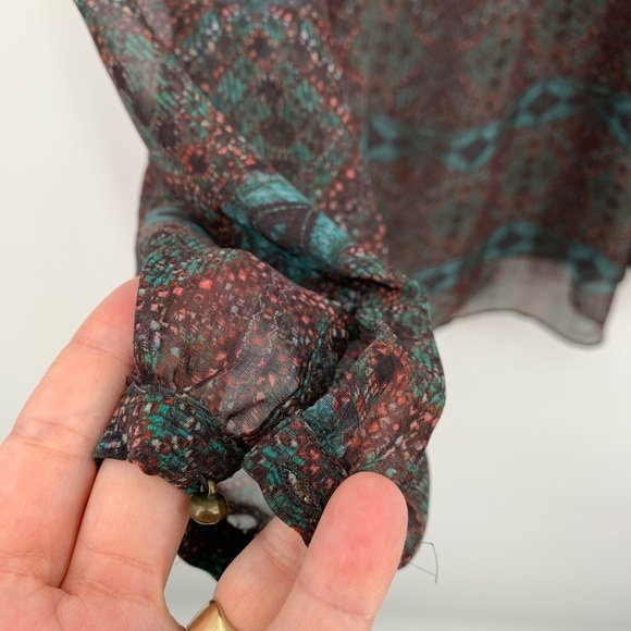 Zara Basic Semi Sheer Peasant Boho Blouse Browns - Picture 5 of 8